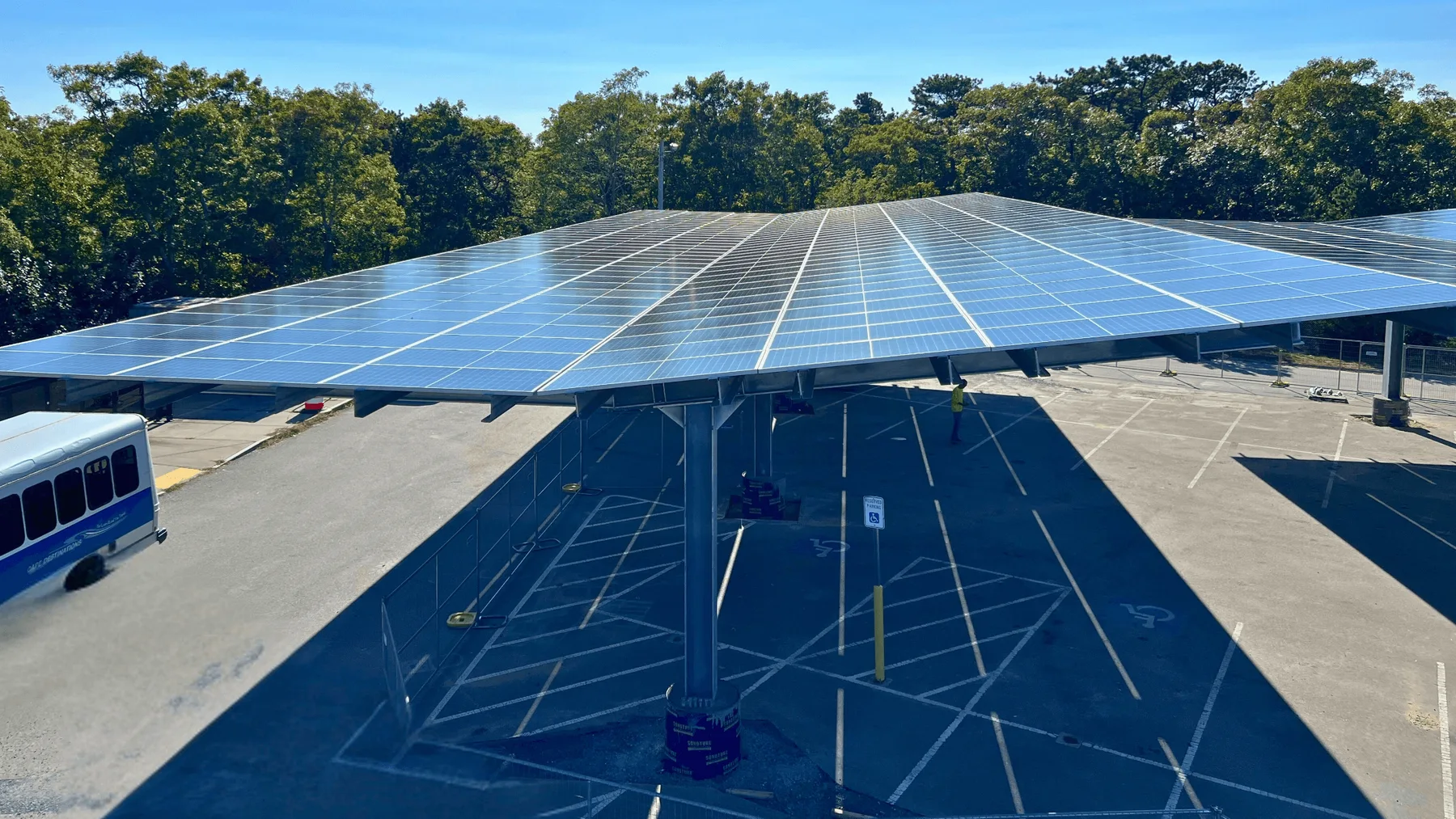 Completed solar-panel canopy at the MassDOT Harwich commuter parking lot