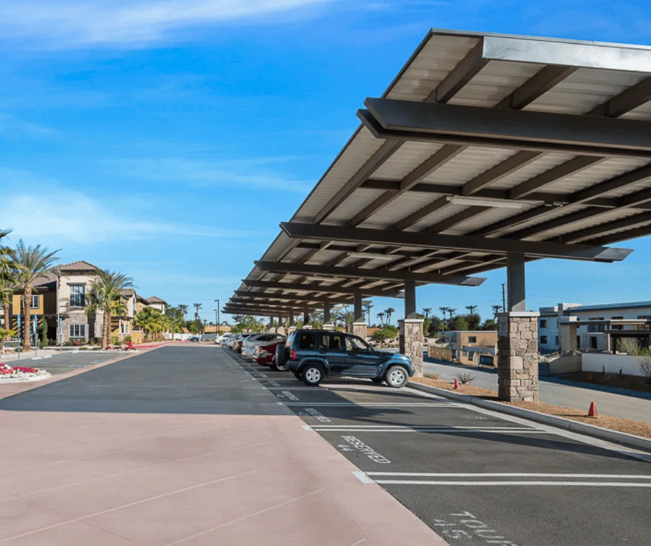 Non-solar parking canopies at Bella Villagio Apartments
