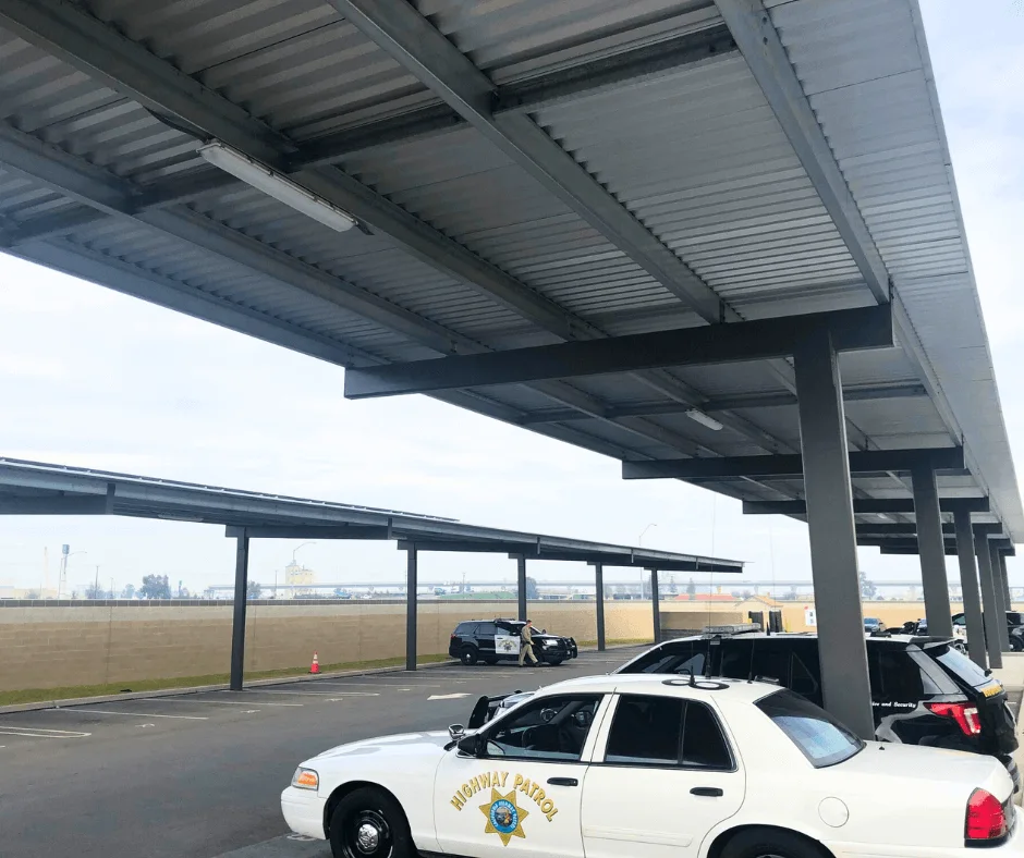 California Highway Patrol: semi-cantilever solar carports