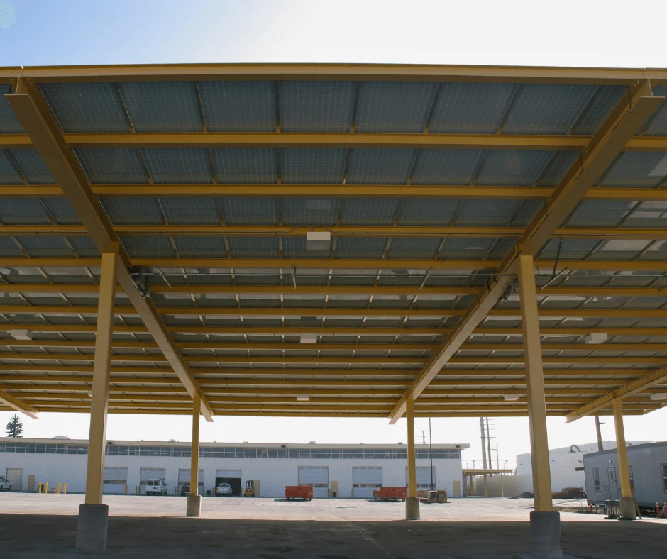 Gardena Bus Yard: two-post shade canopies