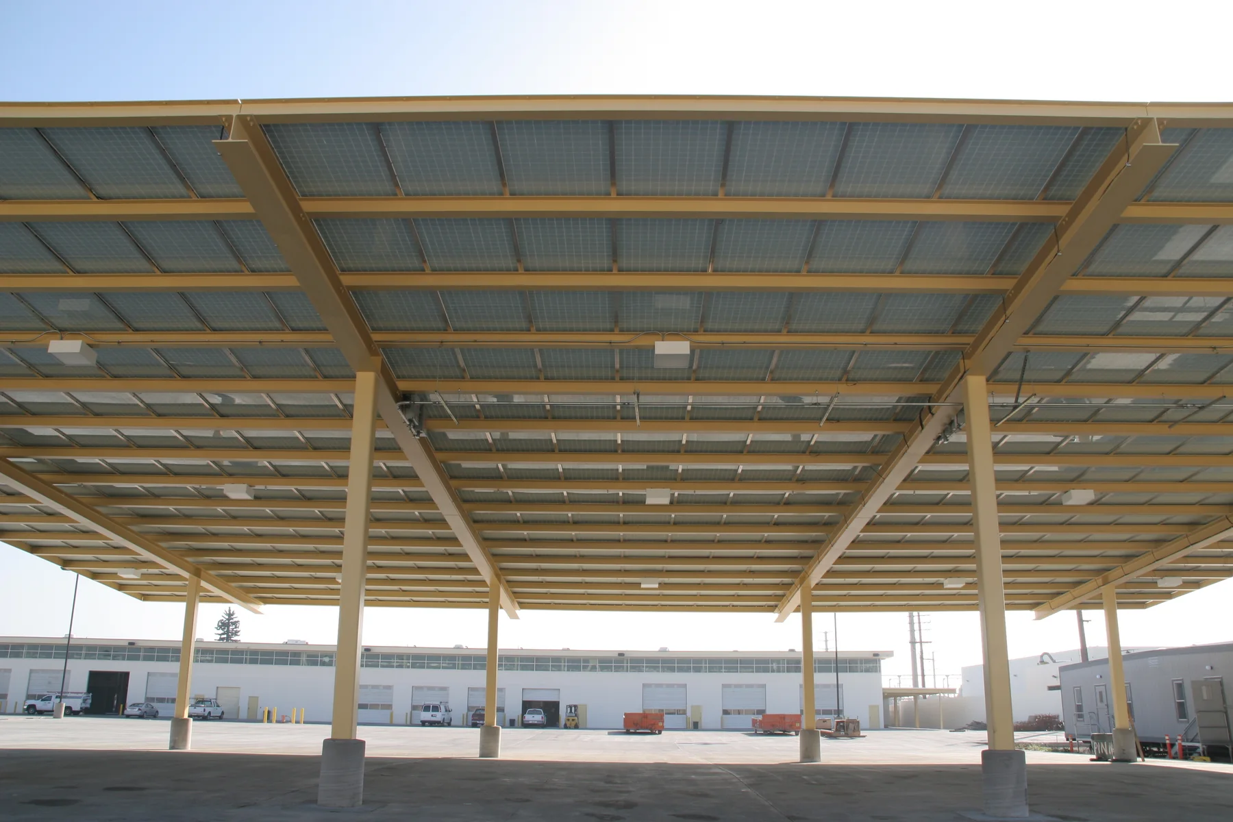 Gardena Bus Yard: two-post shade canopies