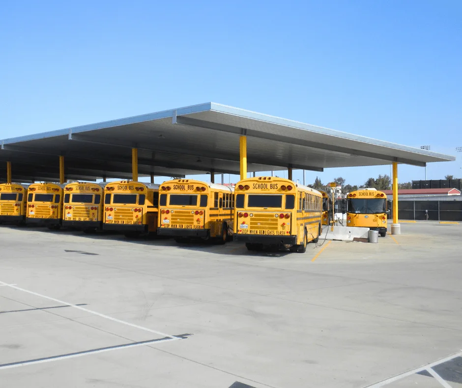 Lake Elsinore Bus Yard: two-post shade canopies