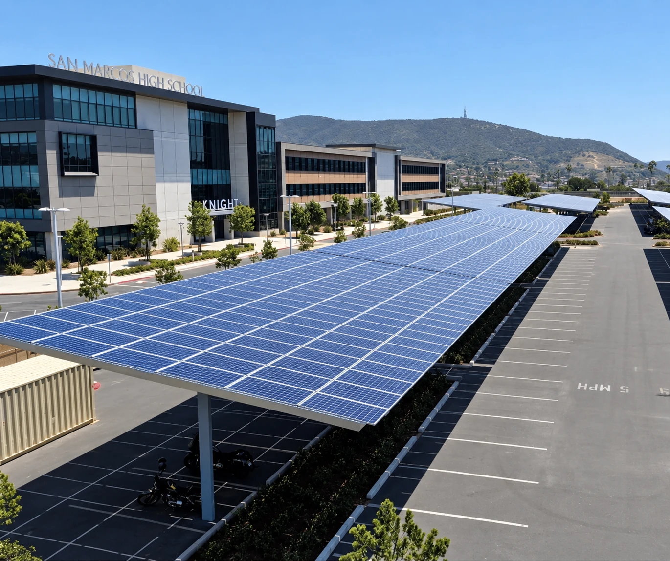 Elevated view of solar panels at San Marcos High School