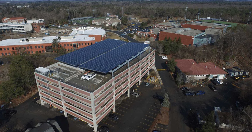 Solar canopy coverage above a parking garage