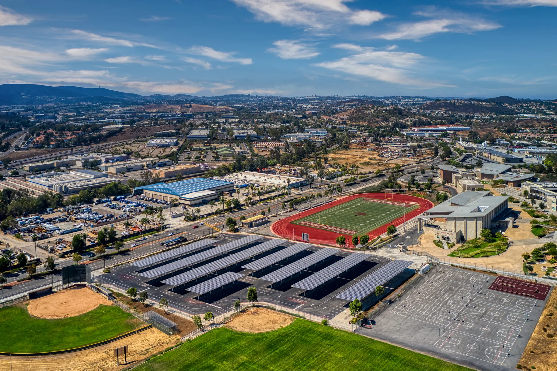 Mission Hills High School: solar carports, view 1