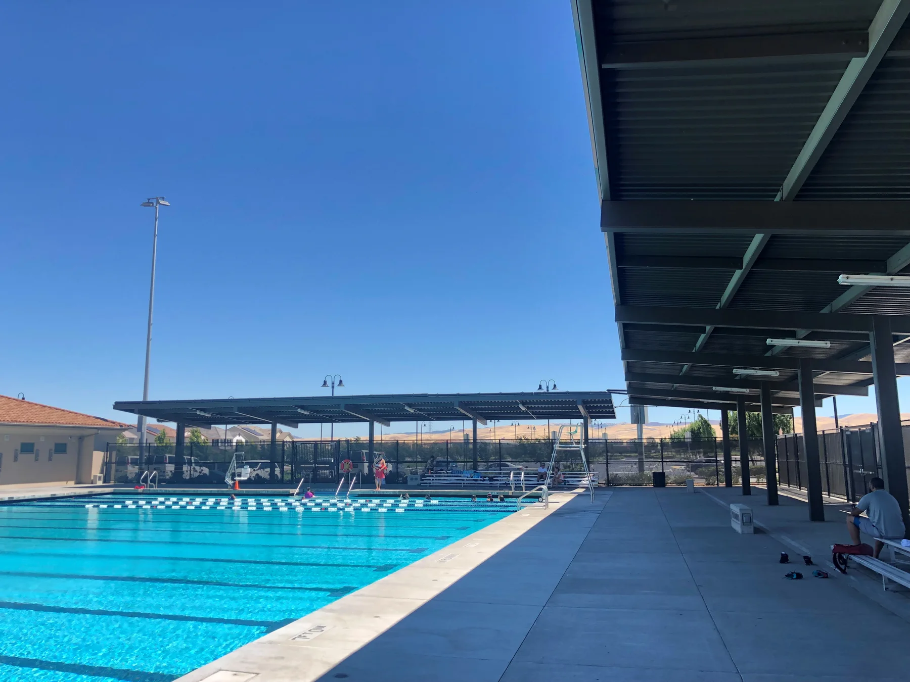 Mountain House High School: poolside shade structures, view 2