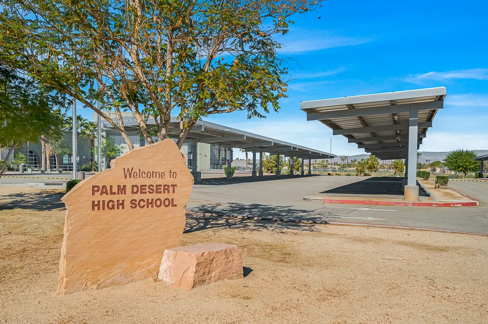 Palm Desert High School: solar carports, view 1