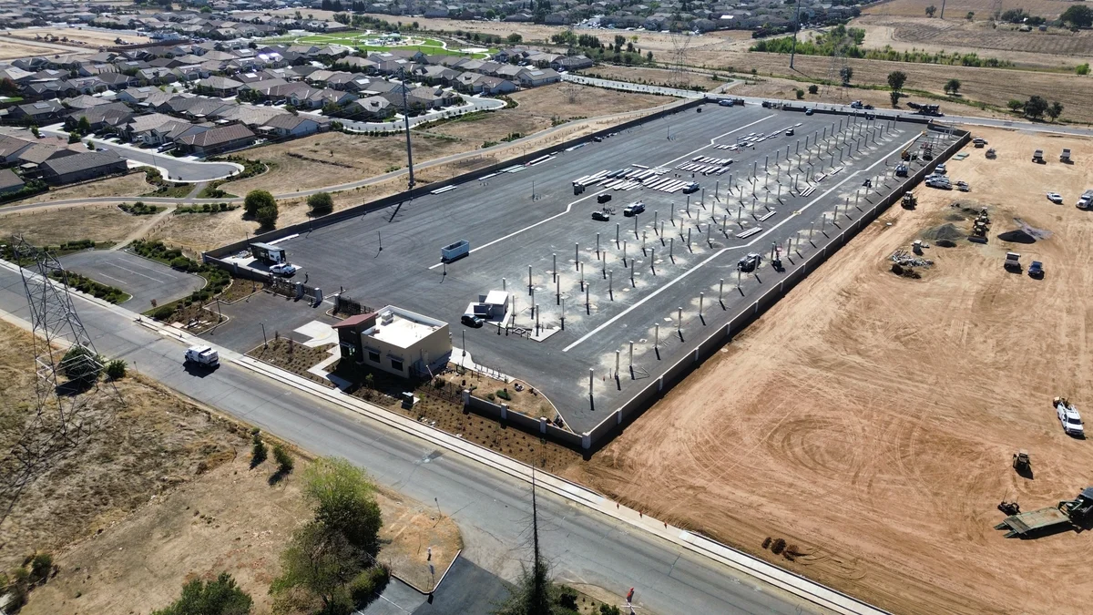 Aerial overview of the Crooked Creek RV and Boat storage site during construction