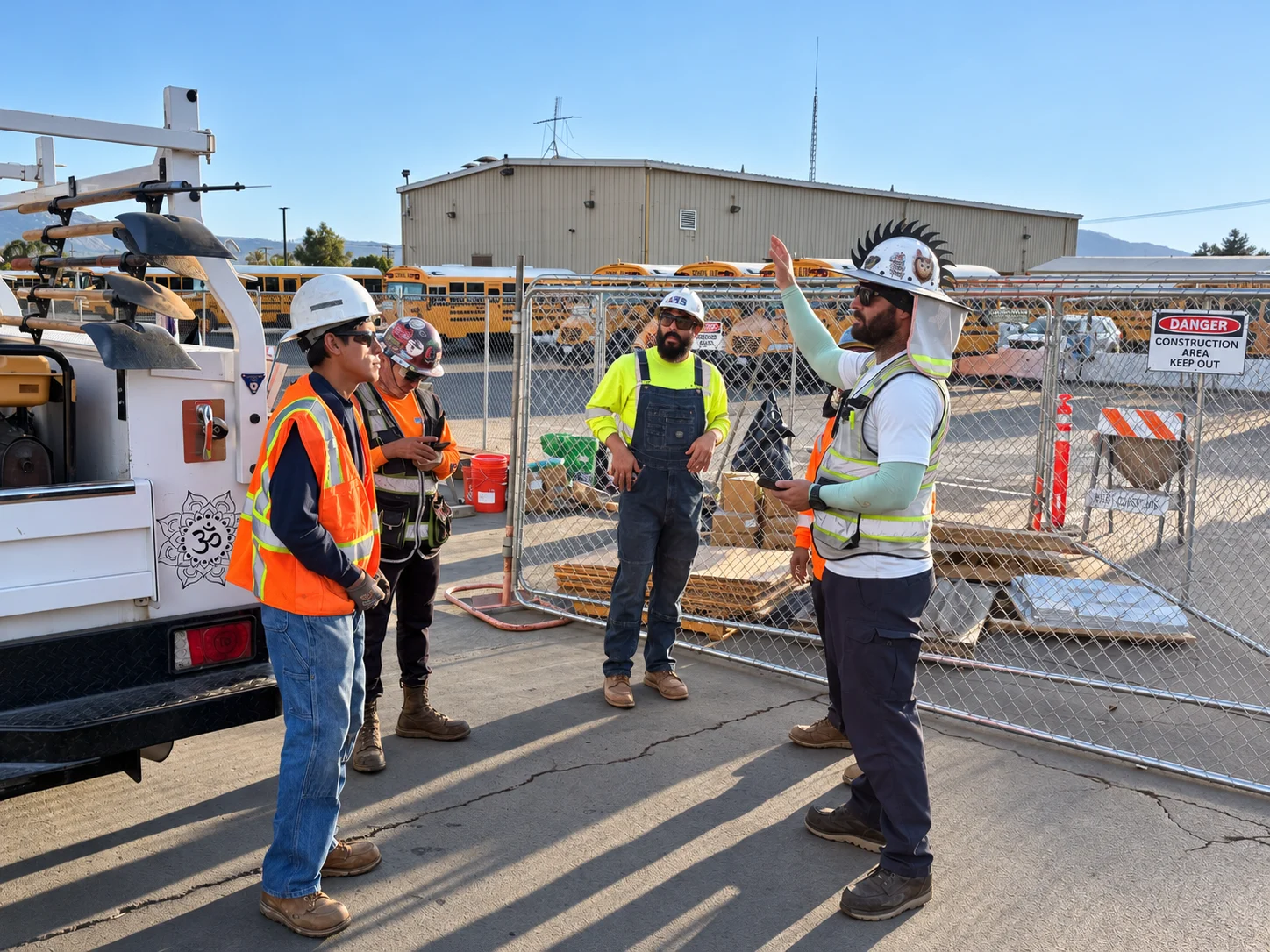 M Bar C crew gathering for a jobsite discussion